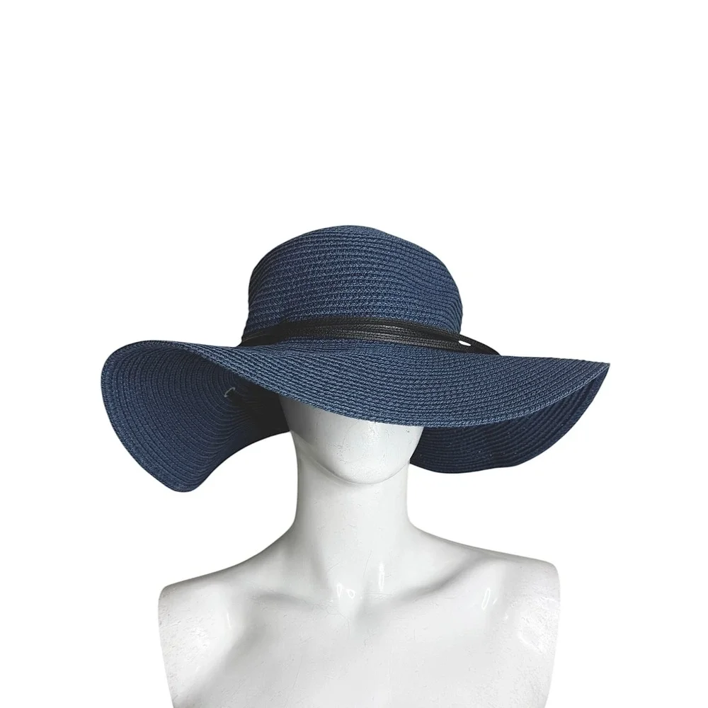 Columbia Global Adventure Packable Straw Hat Navy Blue Wide Brim Floppy Sun Hat